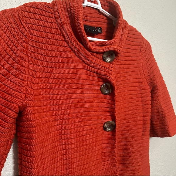 Tribal Women's Orange Cowl Neck Cardigan Sweater Quarter Length Sleeve - Picture 2 of 8